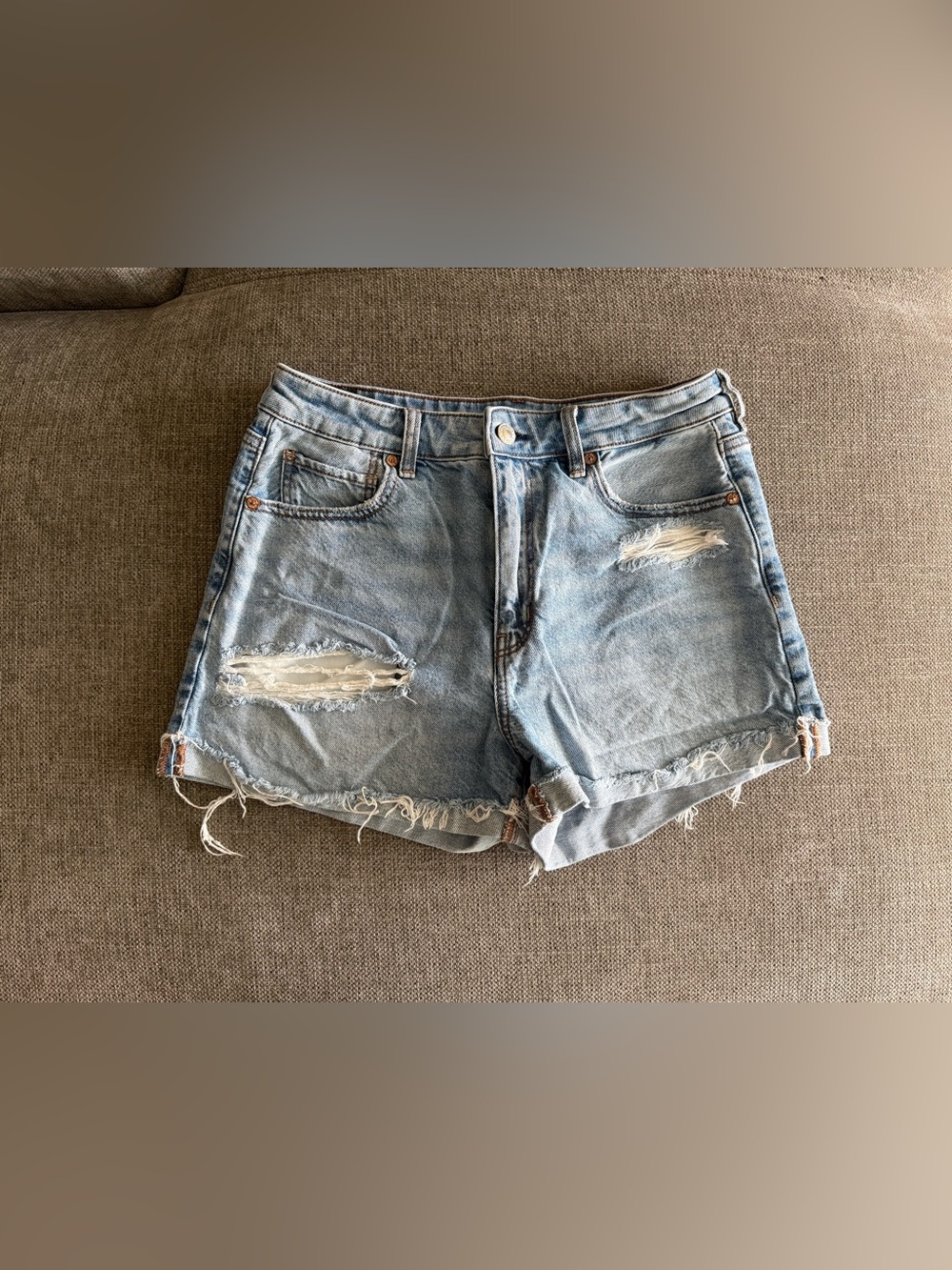 American Eagle Light Blue Distressed Denim Mom Shorts